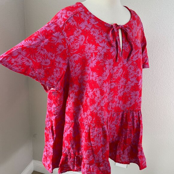 Terra & Sky Womens Plus 3X Floral Tiered Tunic Top Short Sleeve Swing Shirt - Picture 2 of 10